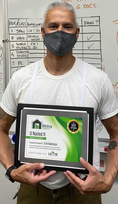 Mr. Axelsson the first winner of the 'U Nailed It' Teacher of the Month Award