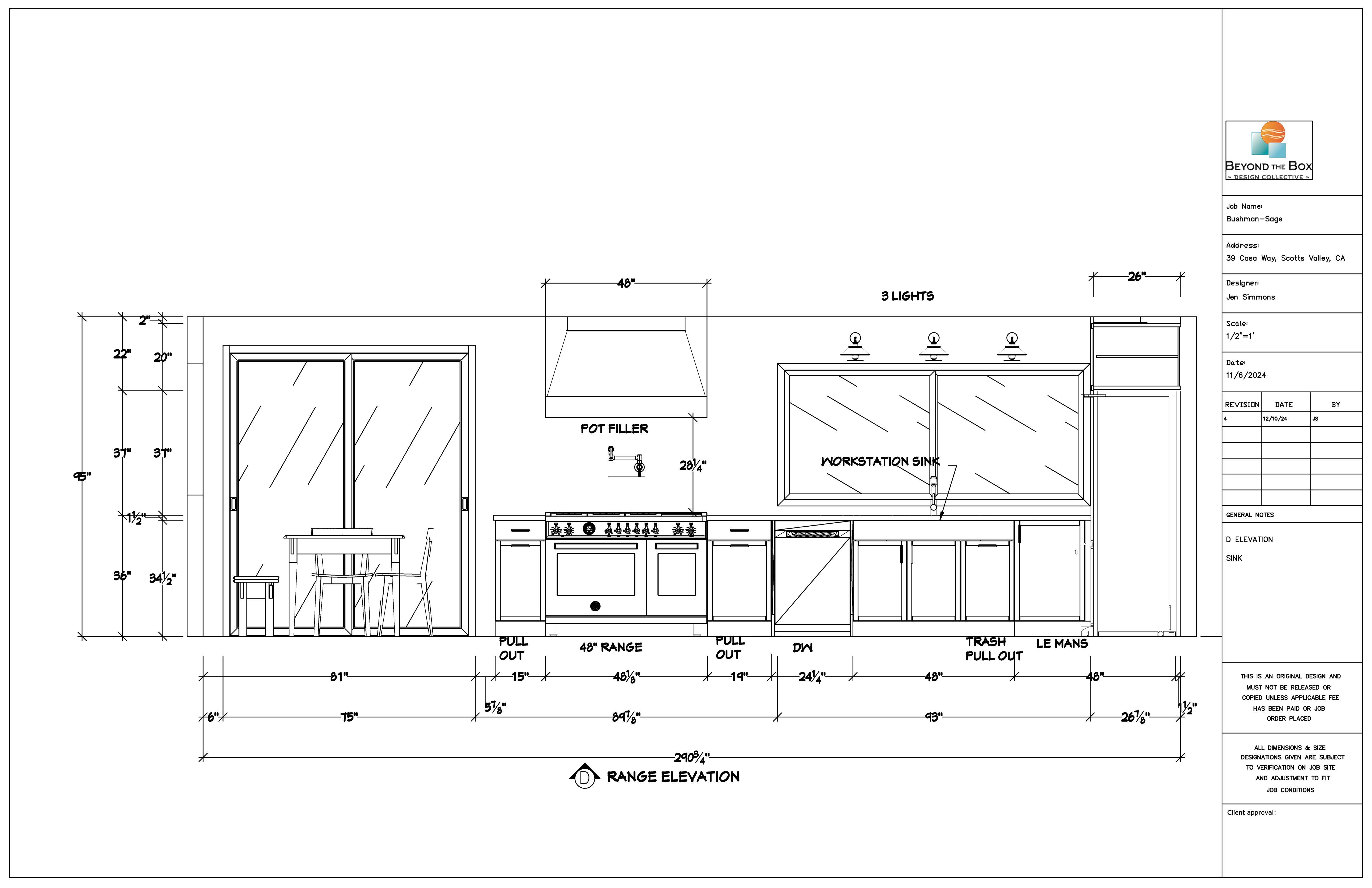 Plans and measurements of a kitchen remodel