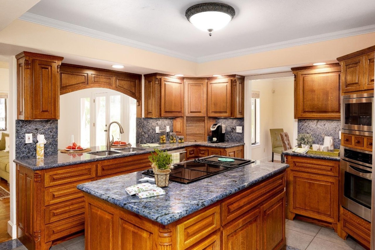 Original kitchen with dark wood accents