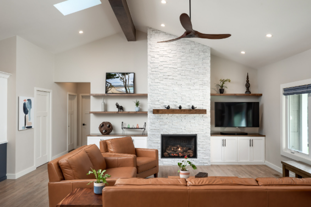 A luxurious santa cruz living room that has been transformed into a space for entertaining guests and enjoying the west coast