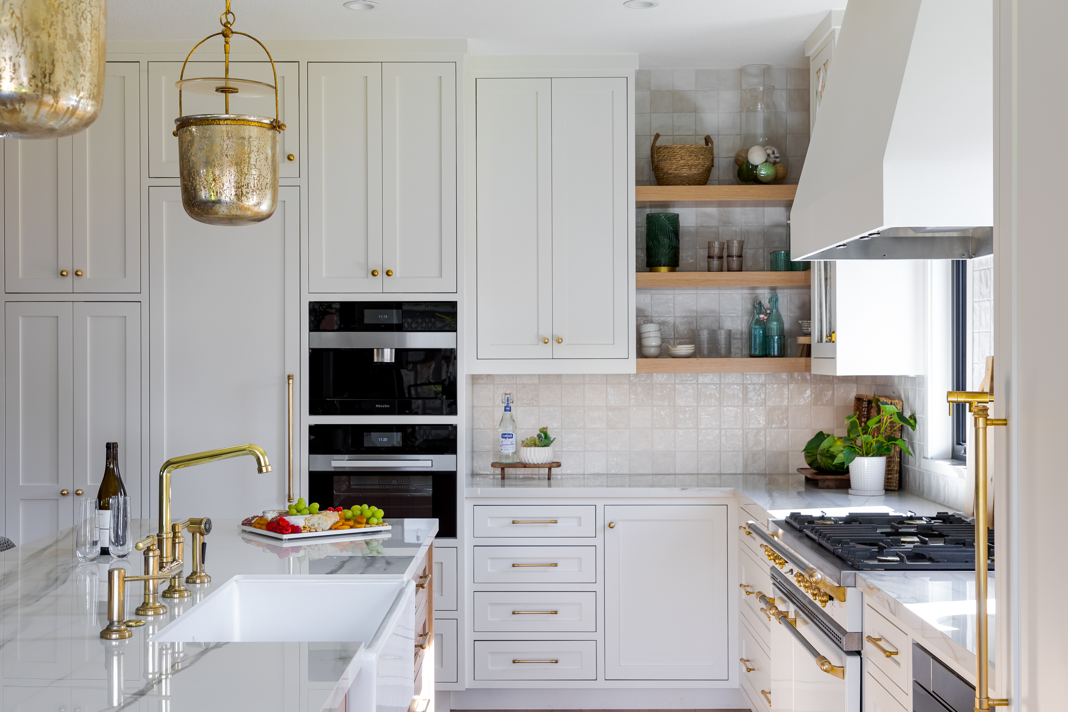 Luxurious but simple farmhouse kitchen with contemporary influences and smart appliances for ease of use