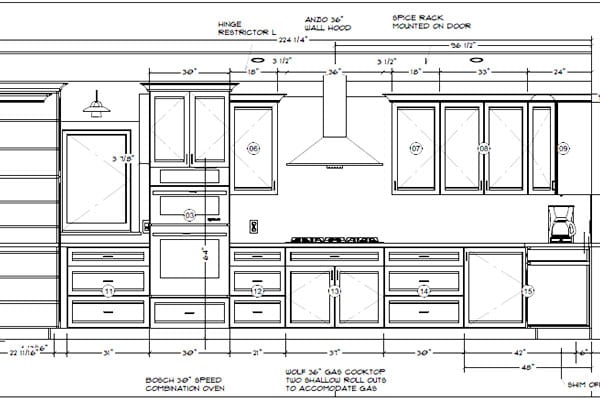 Plans and measurements of a kitchen remodel