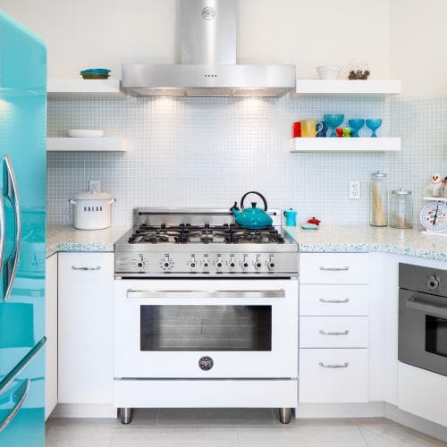 Kitchen with pastel blue color palette