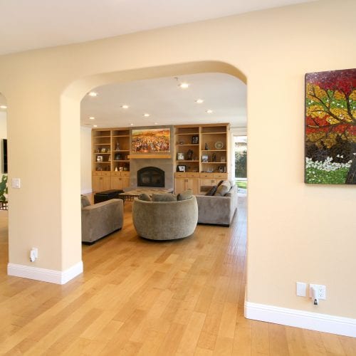 Arched entryway into living room