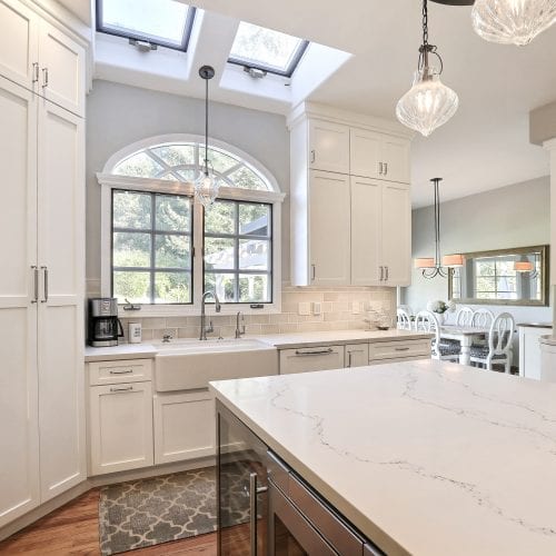 Large 12 pane window over kitchen sink