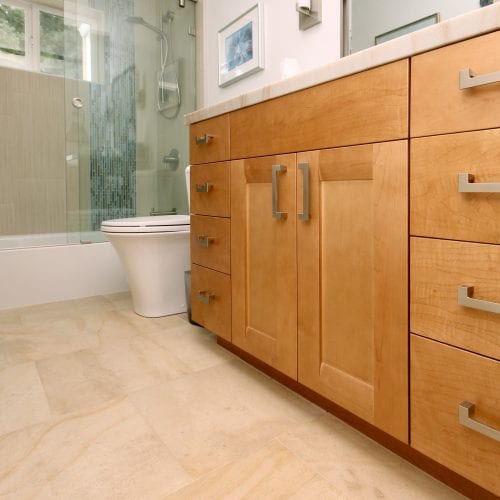 Wooden bathroom cabinet with multi-purpose storage