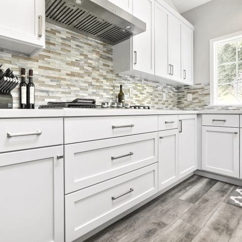 White wood cabinets and cupboards for storage