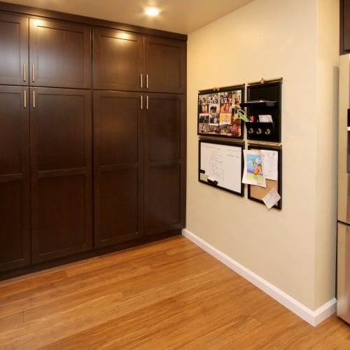 Row of organizer wooden cabinets