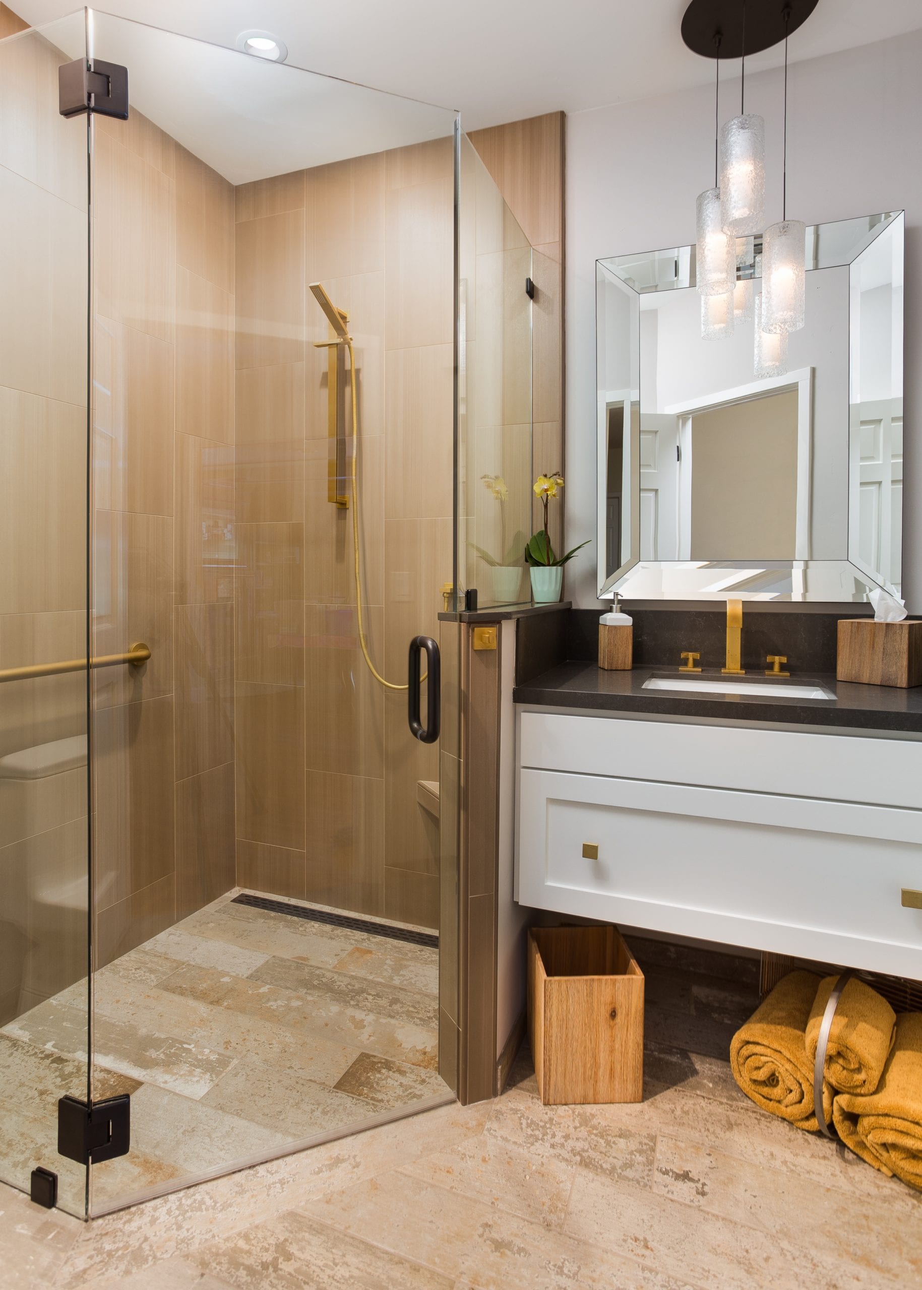 Bathroom with wooden sliding drawer