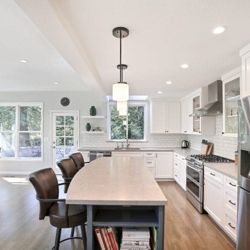 Kitchen island with seating for three