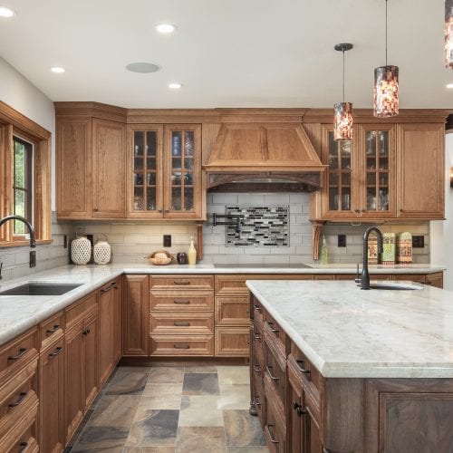 Kitchen with marbled tile floor