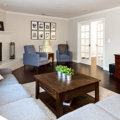 Living room with dark wood table