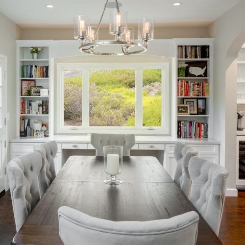 Dining room table with candle in the middle