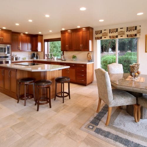 Kitchen that leads into open dining area