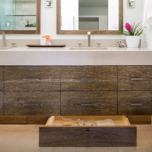 Bathroom with wooden pull-out drawers
