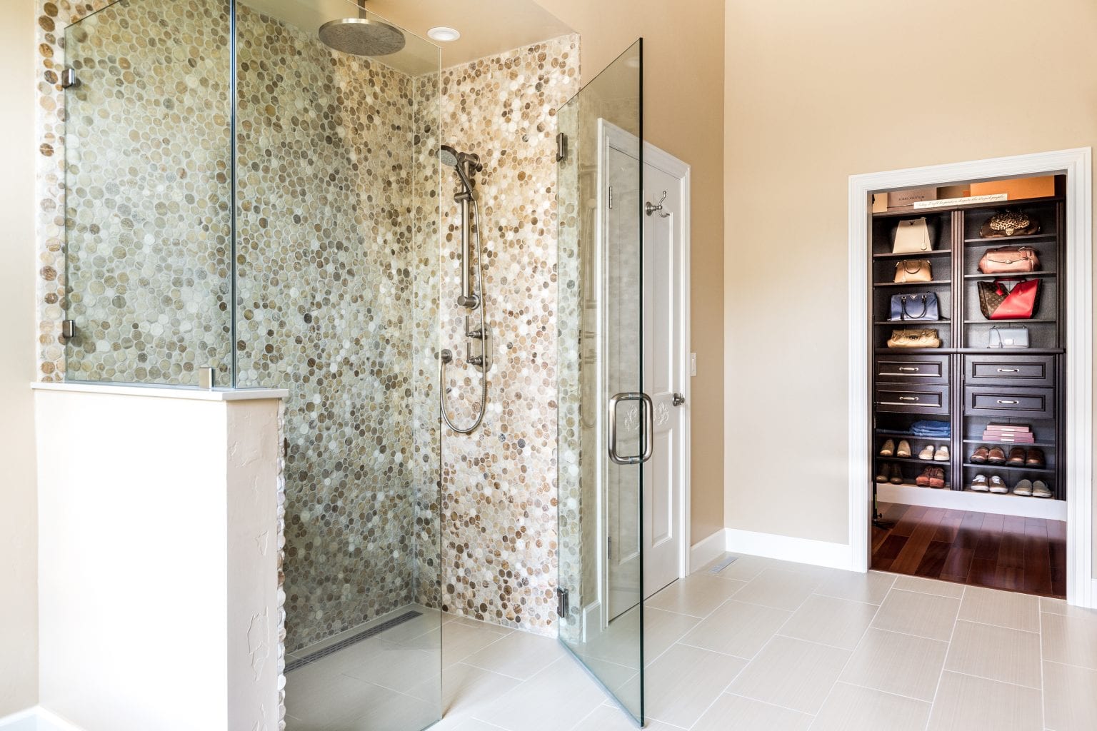 Shower with large glass doors