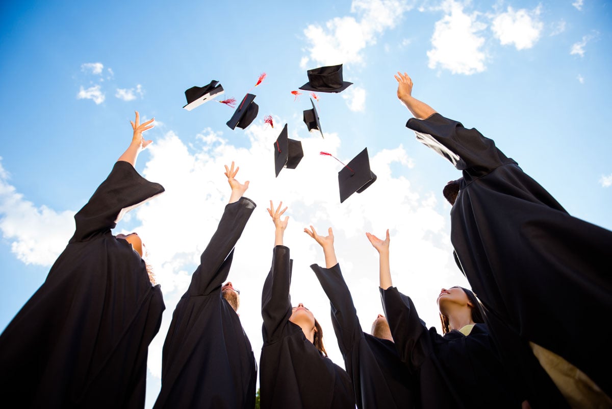 Graduates throwing their caps in the air